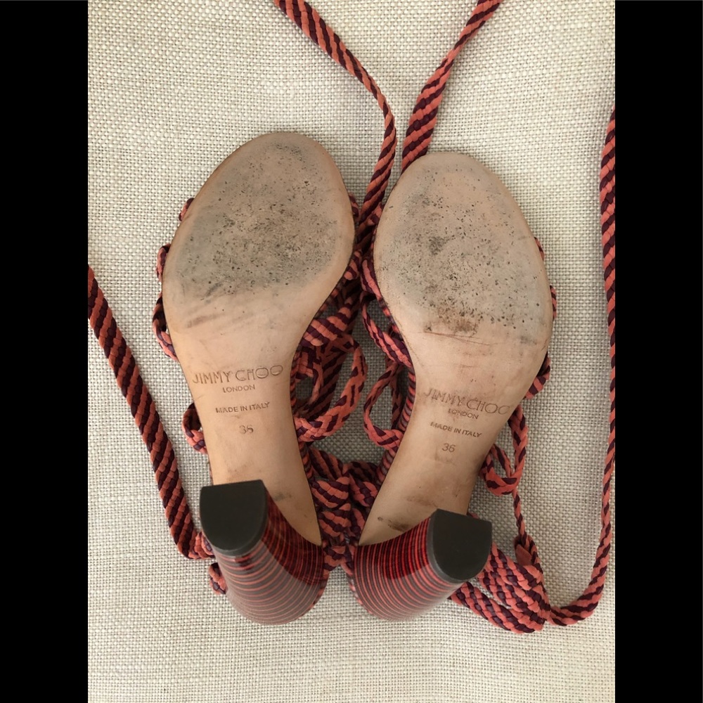 Jimmy Choo Sandals Ankle Wrap Heels Stripe Trix 6 - Picture 8 of 8